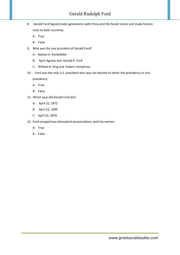 Gerald r ford, work sheet, preschool worksheet | GREAT SOCIAL STUDIES
